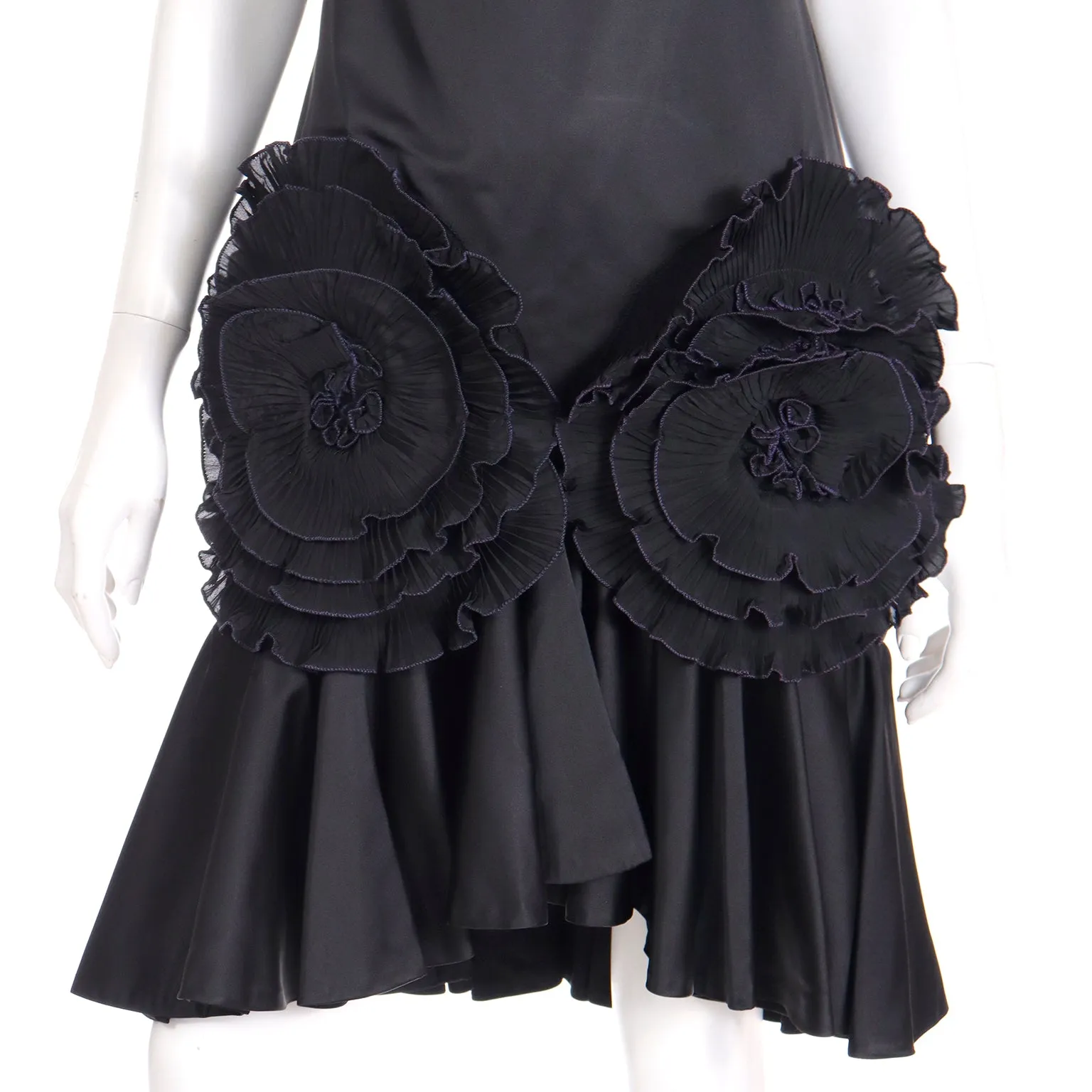 1980s Zandra Rhodes London Vintage Black Silk Blend Evening Dress