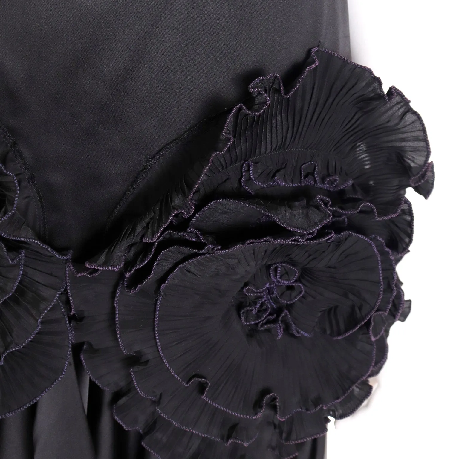 1980s Zandra Rhodes London Vintage Black Silk Blend Evening Dress