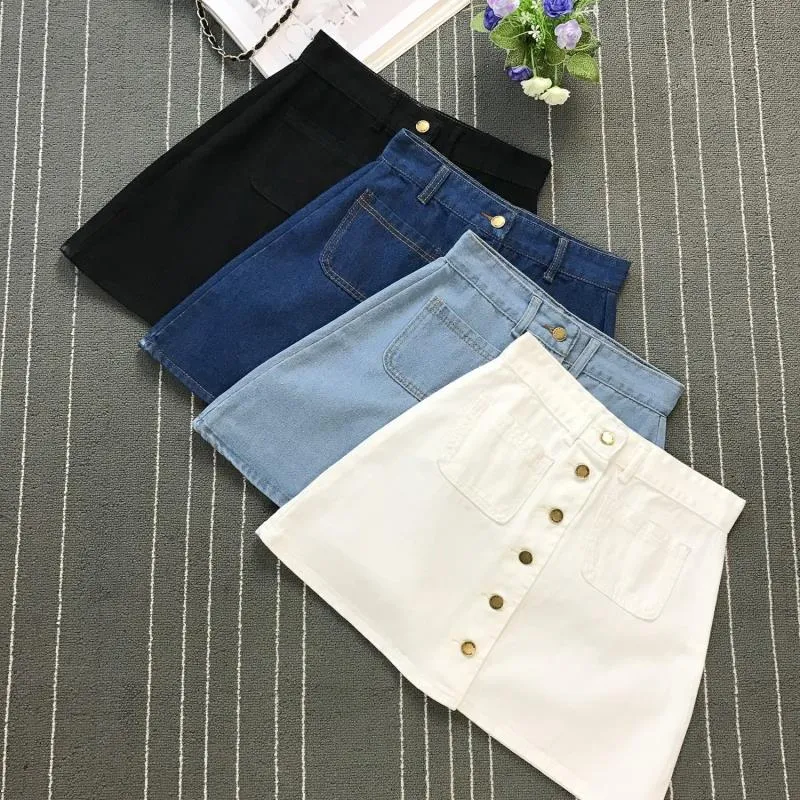 A-Line Mini High Waist Button Skirt