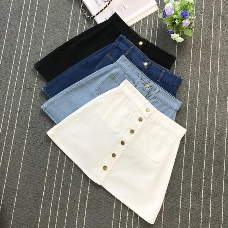 A-Line Mini High Waist Button Skirt
