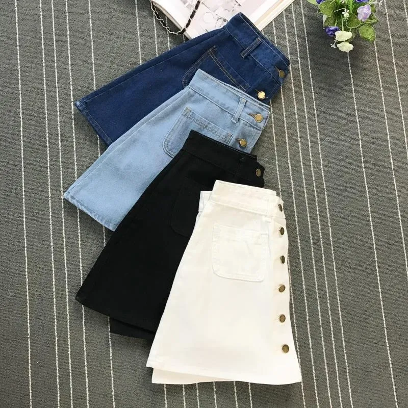 A-Line Mini High Waist Button Skirt