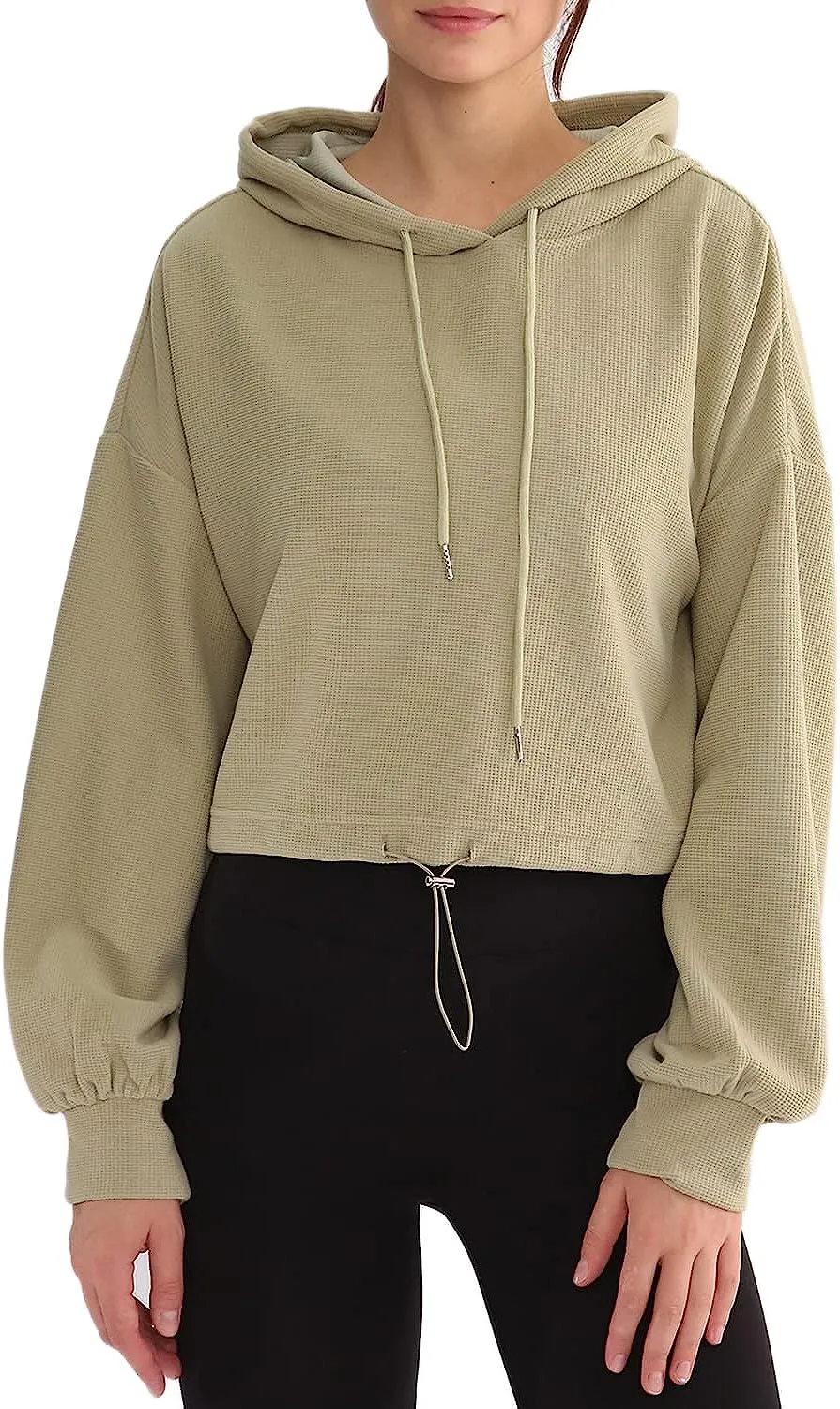 Amazhiyu Womens Waffle Knit Cropped Hoodie