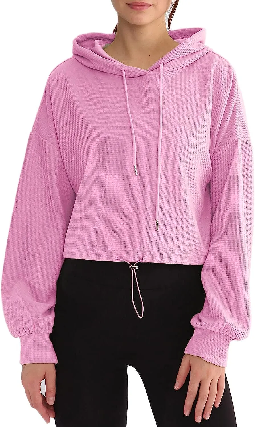 Amazhiyu Womens Waffle Knit Cropped Hoodie