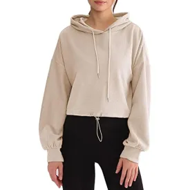 Amazhiyu Womens Waffle Knit Cropped Hoodie