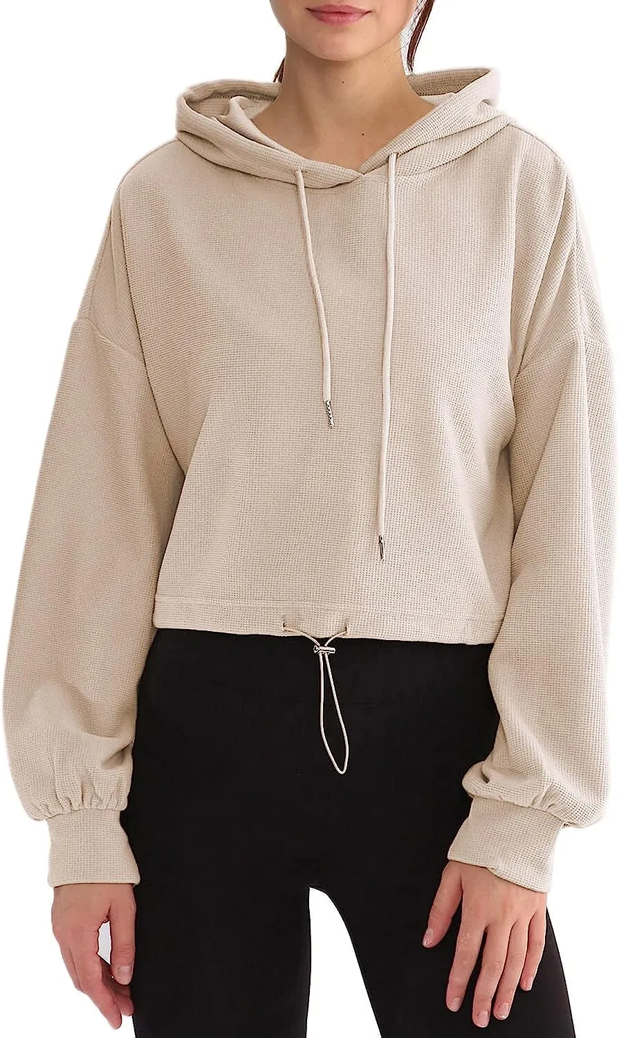 Amazhiyu Womens Waffle Knit Cropped Hoodie
