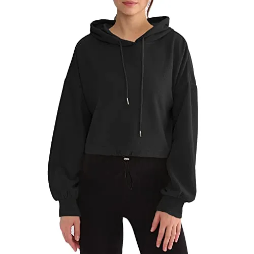 Amazhiyu Womens Waffle Knit Cropped Hoodie
