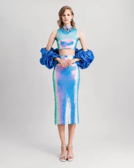 Beaded Collar Top With Pencil Skirt