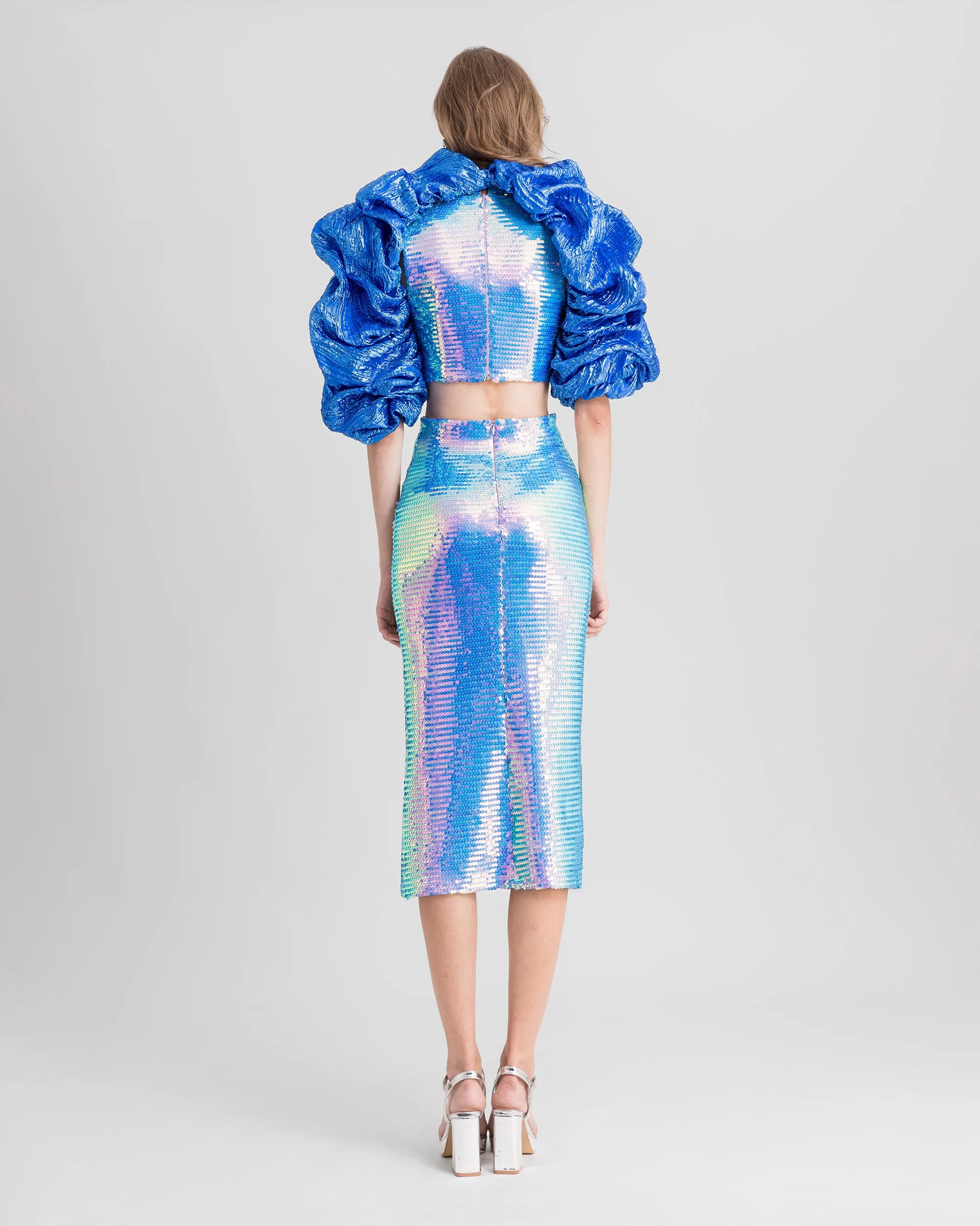 Beaded Collar Top With Pencil Skirt