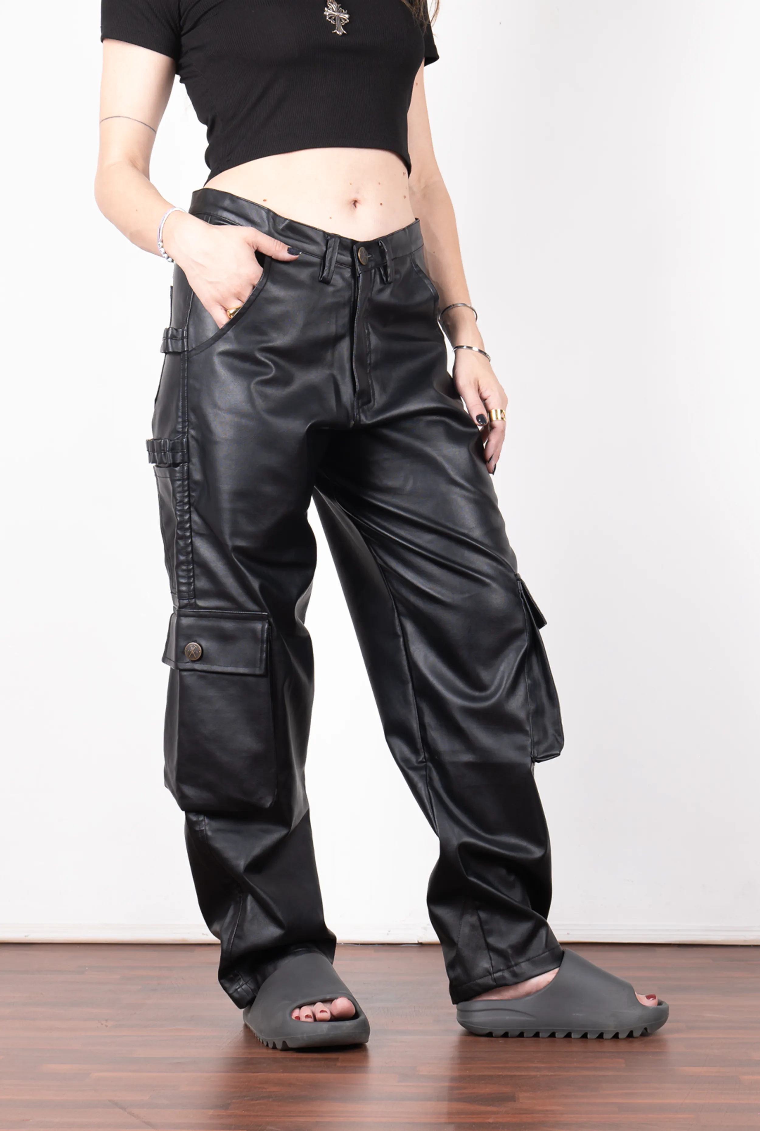 Black Leather Carpenter Pants