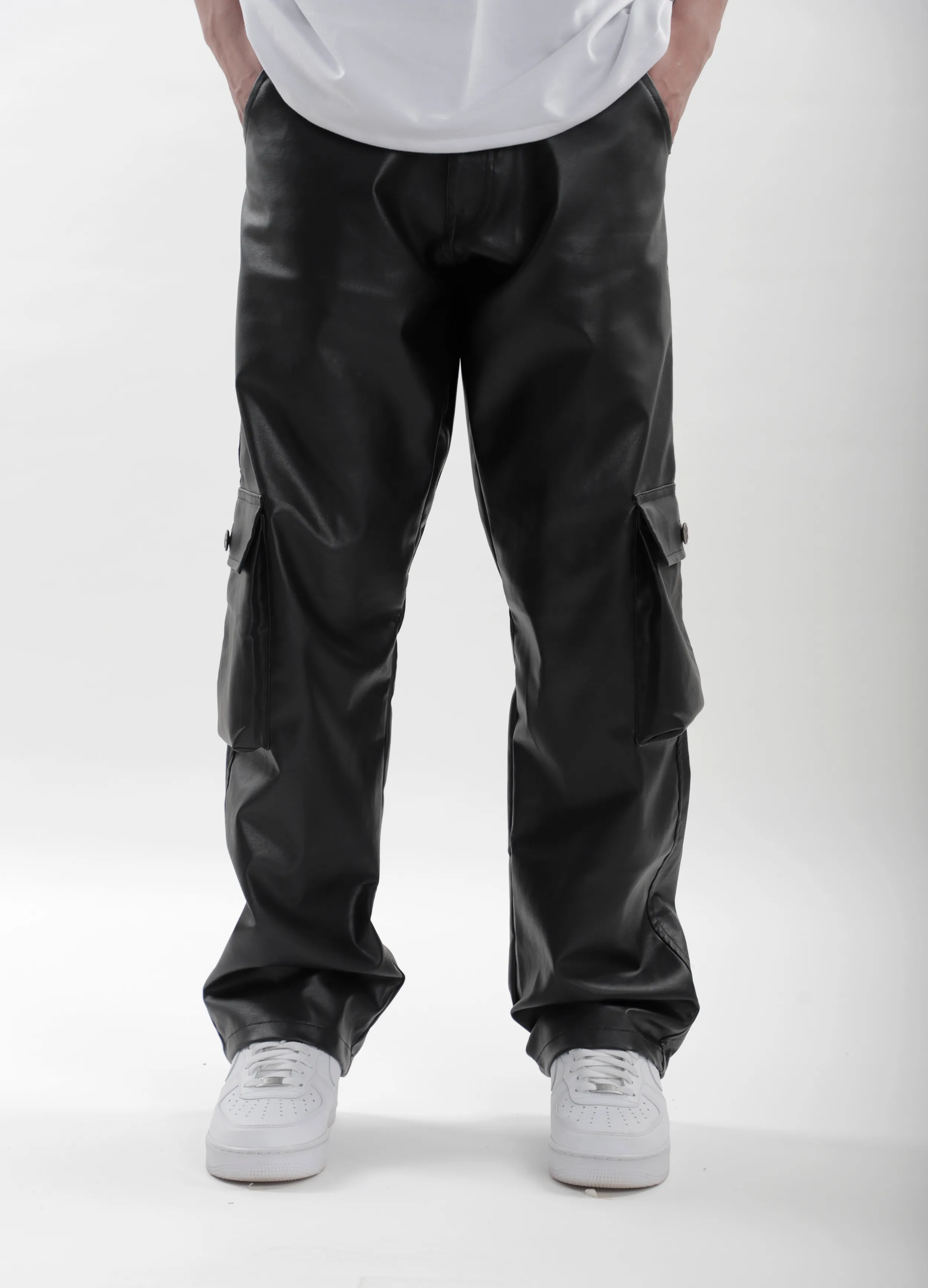 Black Leather Carpenter Pants