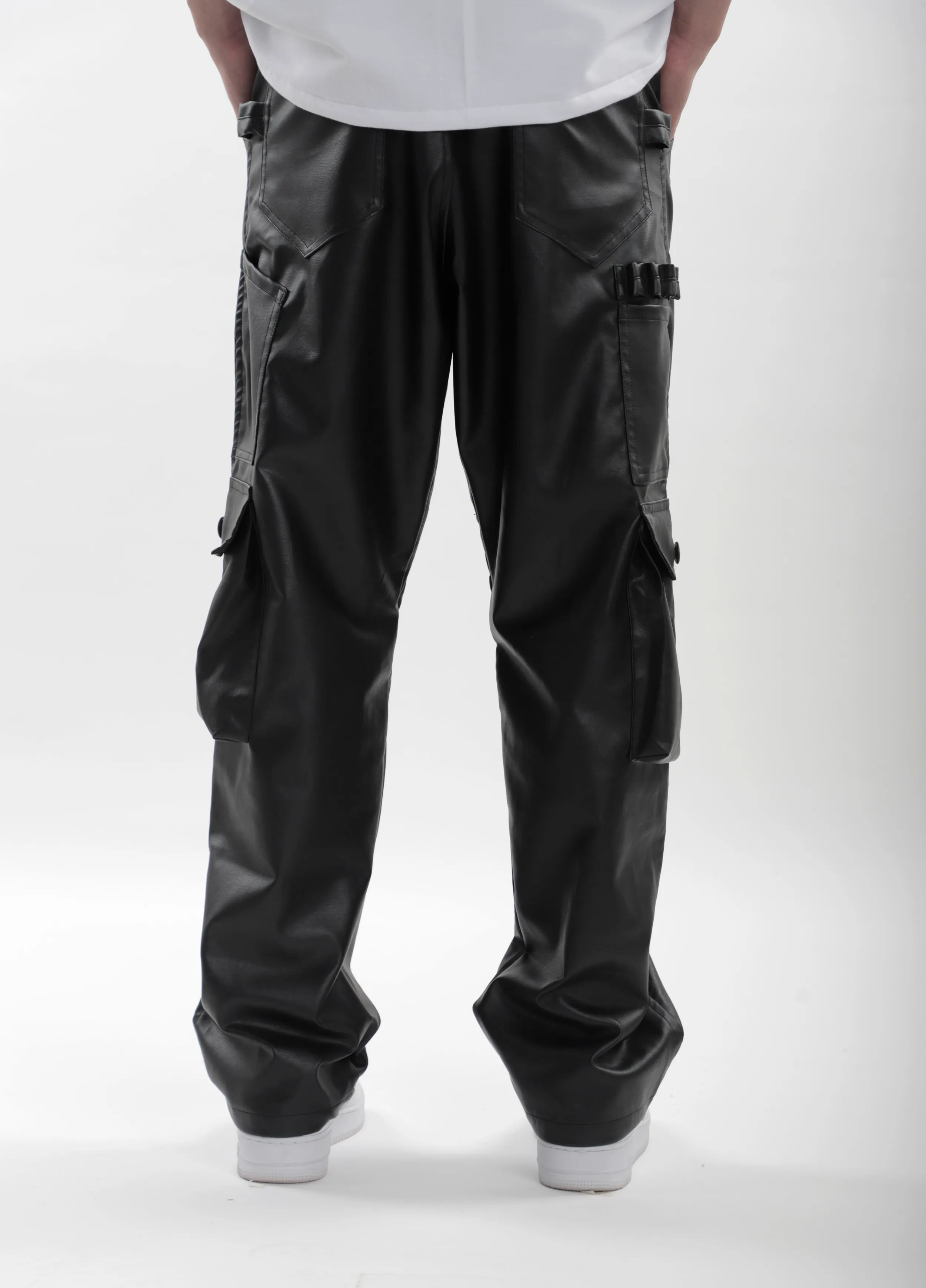 Black Leather Carpenter Pants