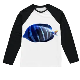 Blue Striped Fish Sublimation Baseball Long Sleeve T-Shirt