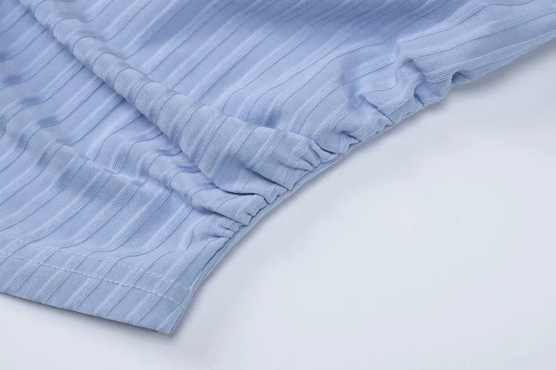 Blue White off-Shoulder Fall Slim Fit Long Sleeves Tops