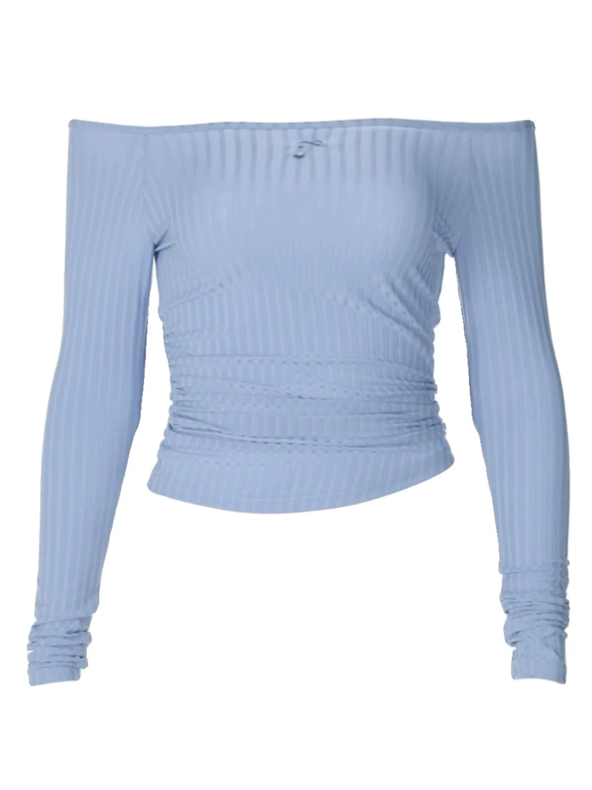 Blue White off-Shoulder Fall Slim Fit Long Sleeves Tops
