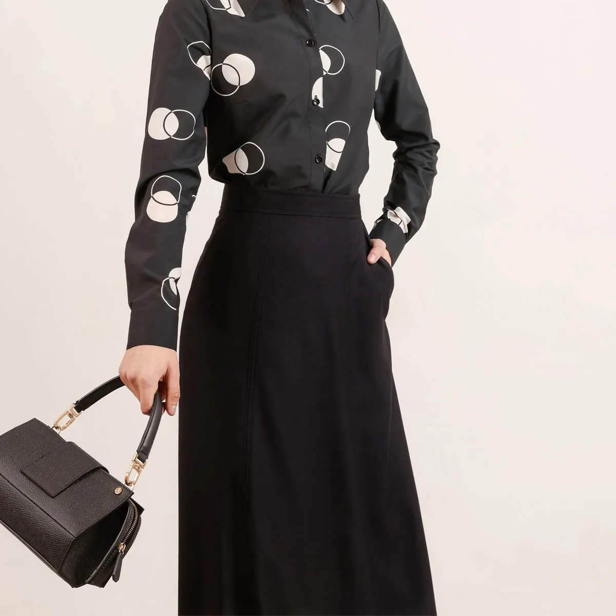 Flow Long A-Line Wool Skirt Black