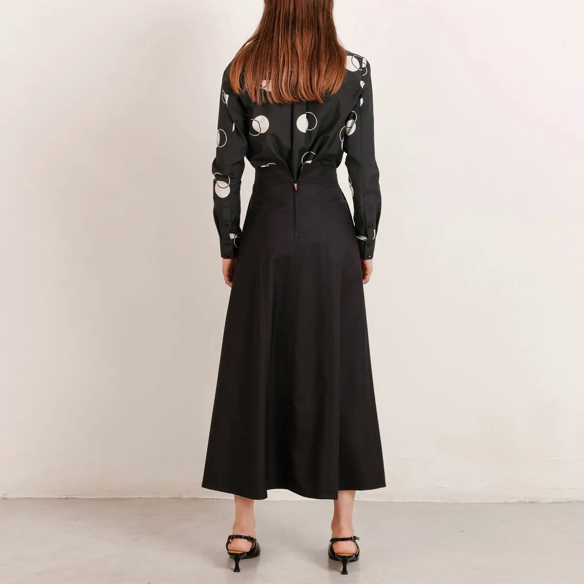 Flow Long A-Line Wool Skirt Black