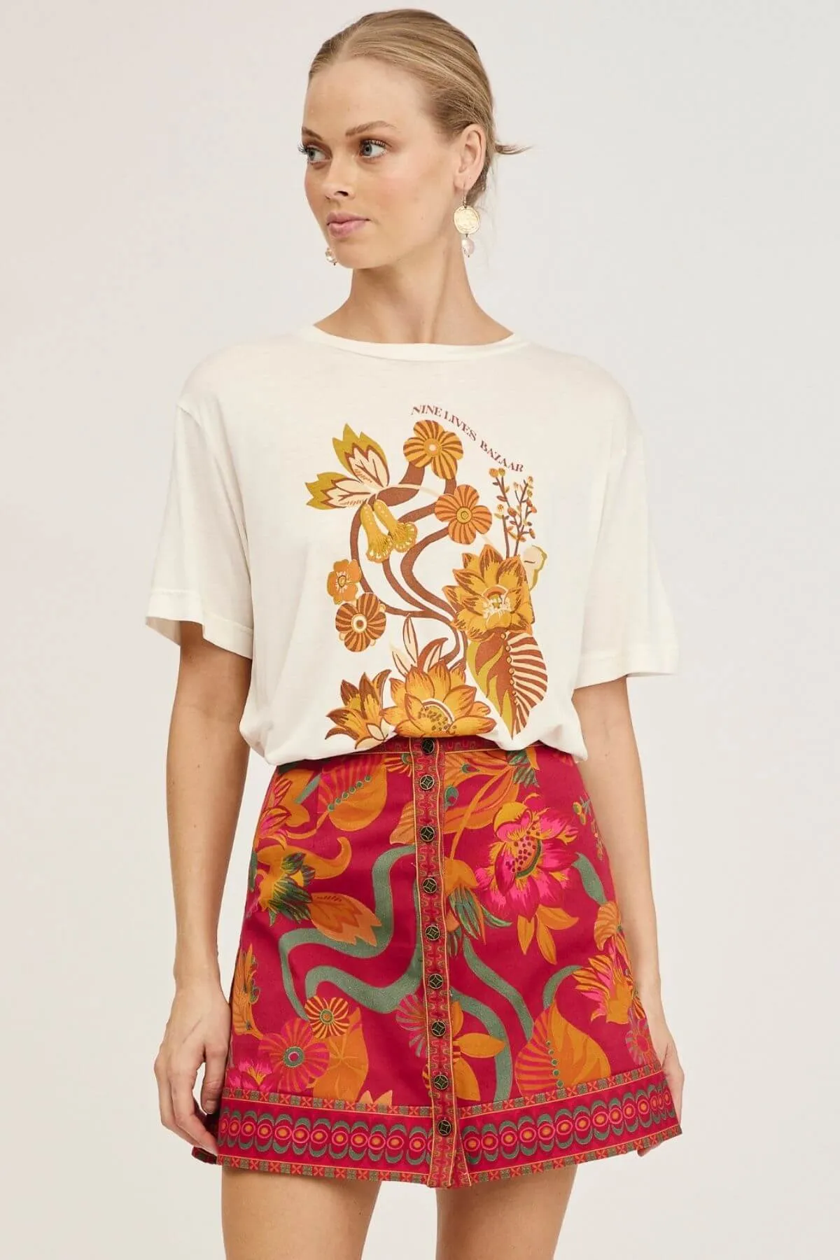 Folk Mini Skirt - Ruby Rhapsody