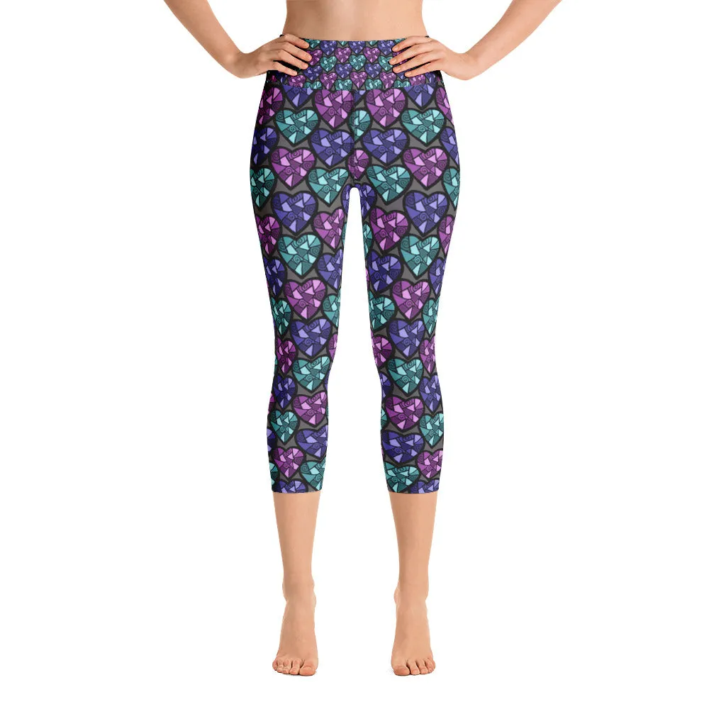 Geo Hearts Yoga Capri Ladies Leggings