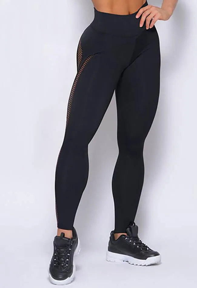 High Waist Side Sheer Mesh Booty Legging - Shine