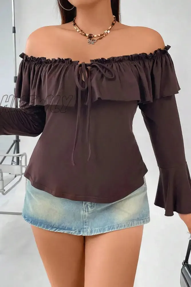 Hnewly - Sexy Solid Flounce Off the Shoulder Plus Size Tops