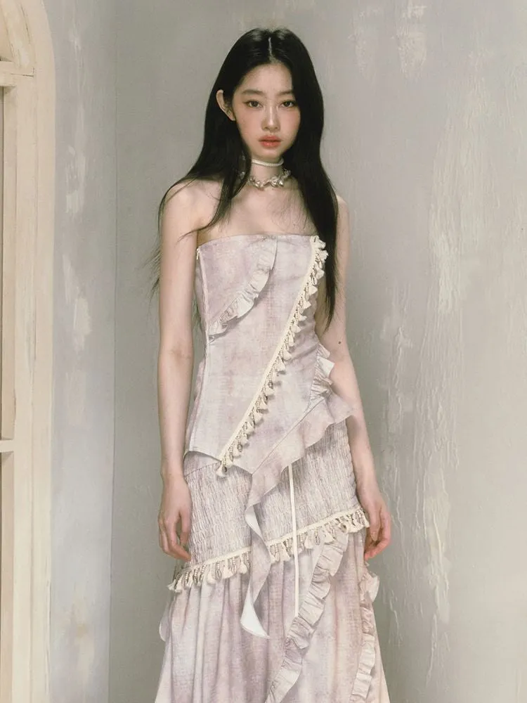 Irregular lace a-line long half-body skirt【s0000009593】