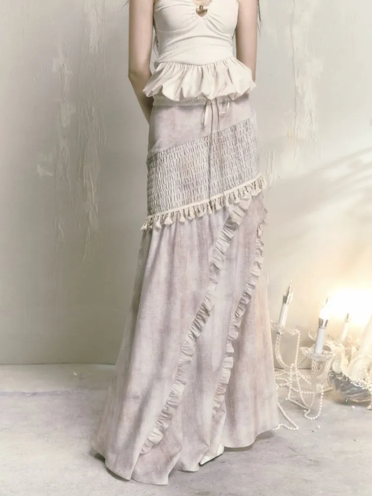 Irregular lace a-line long half-body skirt【s0000009593】