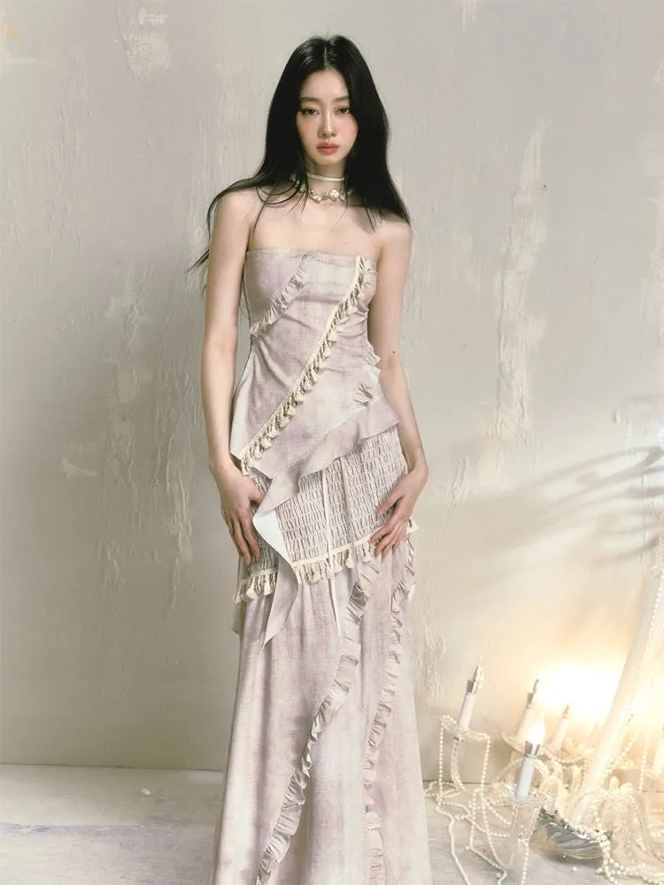 Irregular lace a-line long half-body skirt【s0000009593】
