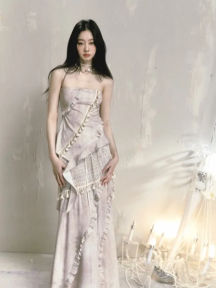 Irregular lace a-line long half-body skirt【s0000009593】