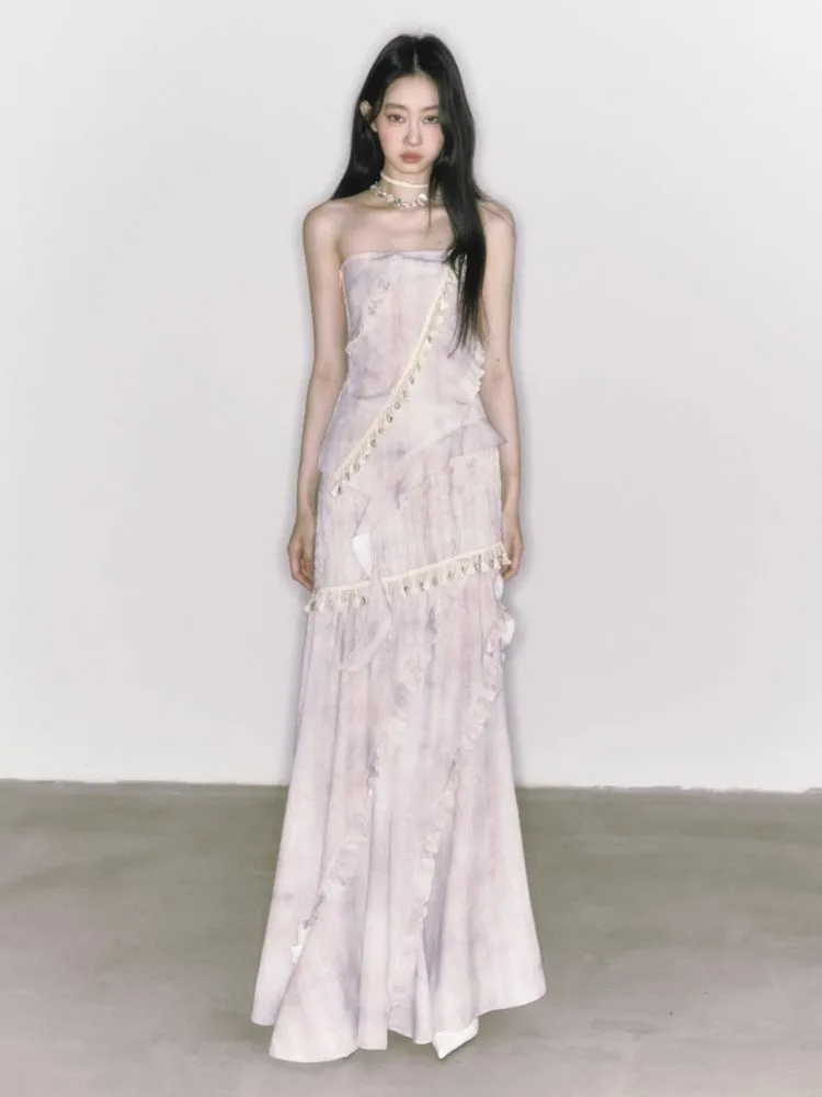 Irregular lace a-line long half-body skirt【s0000009593】