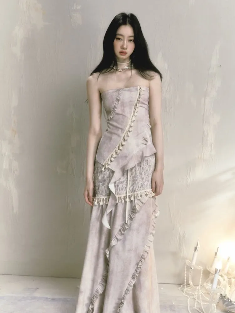 Irregular lace a-line long half-body skirt【s0000009593】