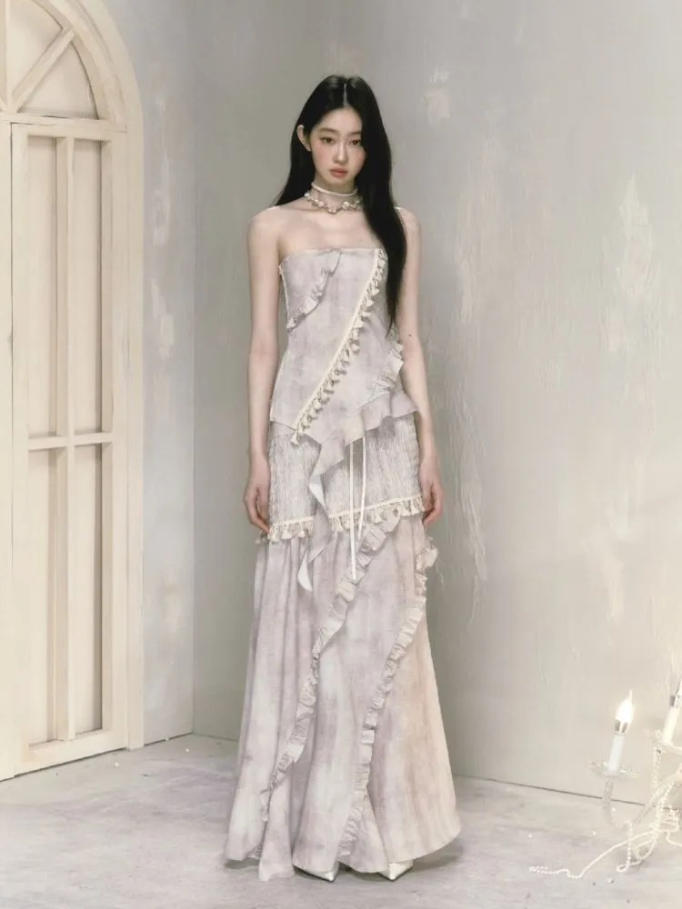 Irregular lace a-line long half-body skirt【s0000009593】