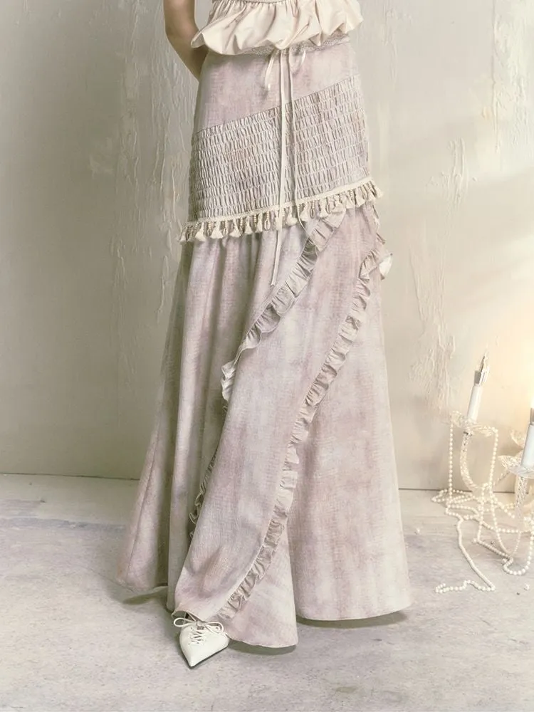 Irregular lace a-line long half-body skirt【s0000009593】