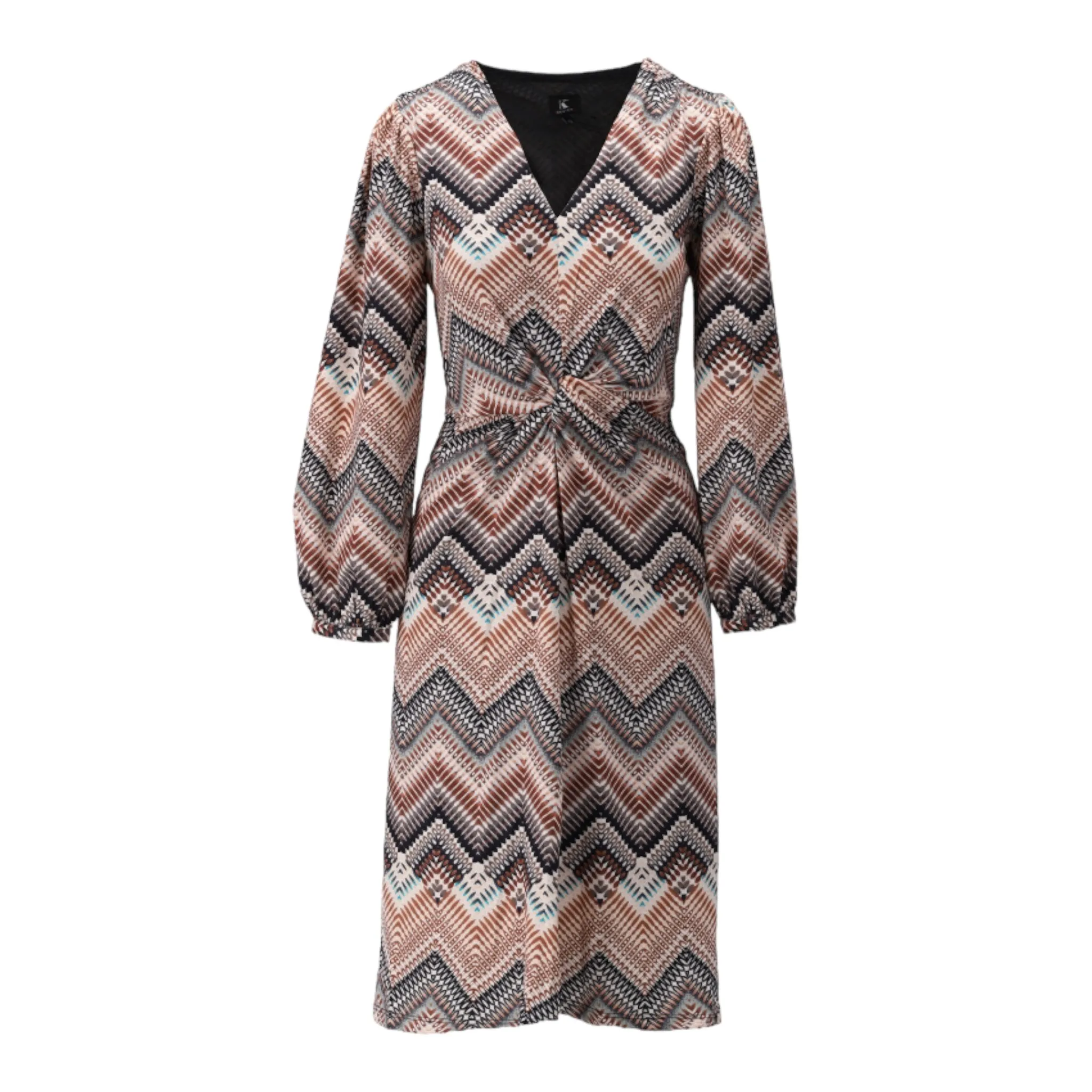 K Design Zigzag Twist Front Dress Caramel