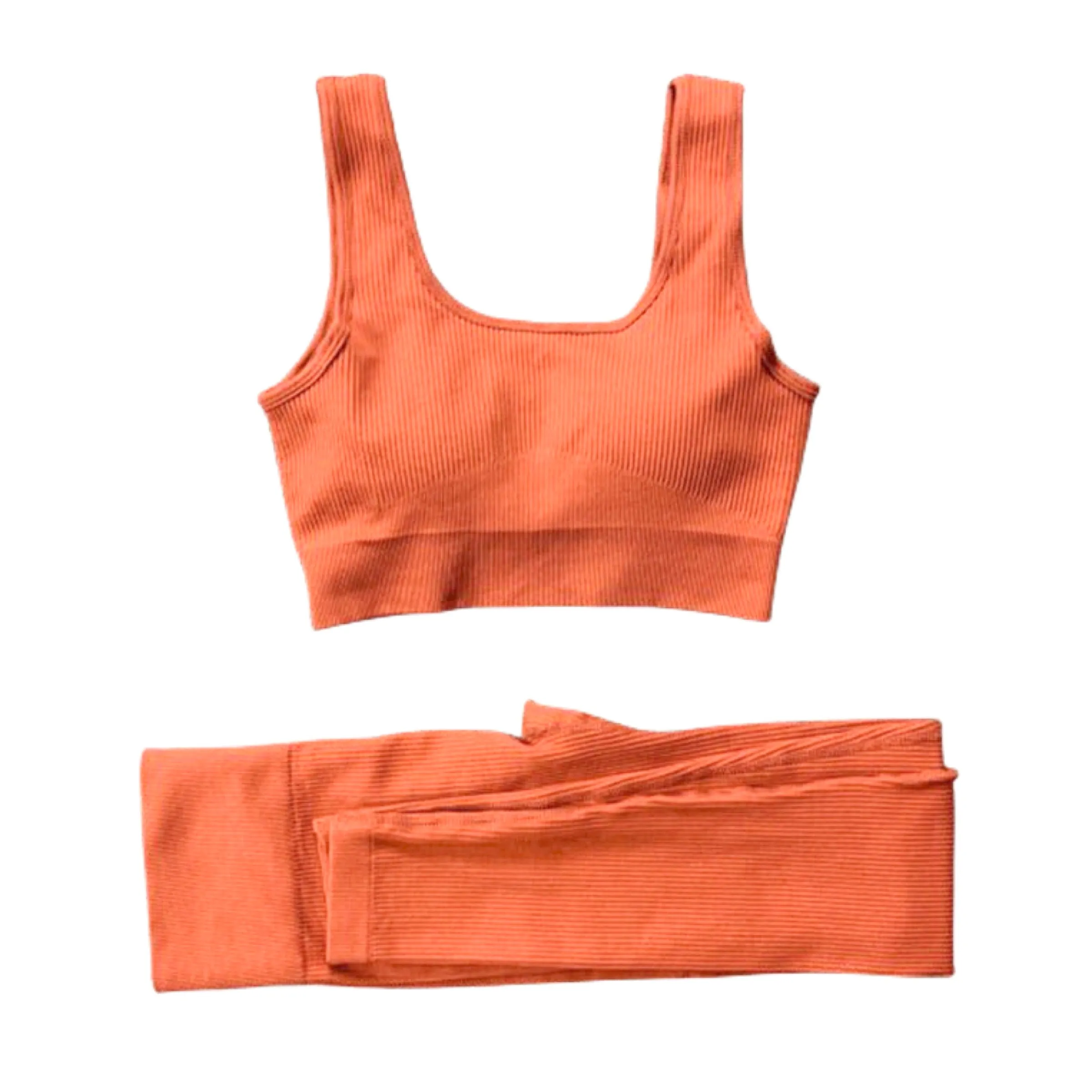 Leggings Set 2 PCS Thread Yoga Suit Squared Neck Sports Bra And Butt Lifting High Waisted Yoga Pants Size S, M, L