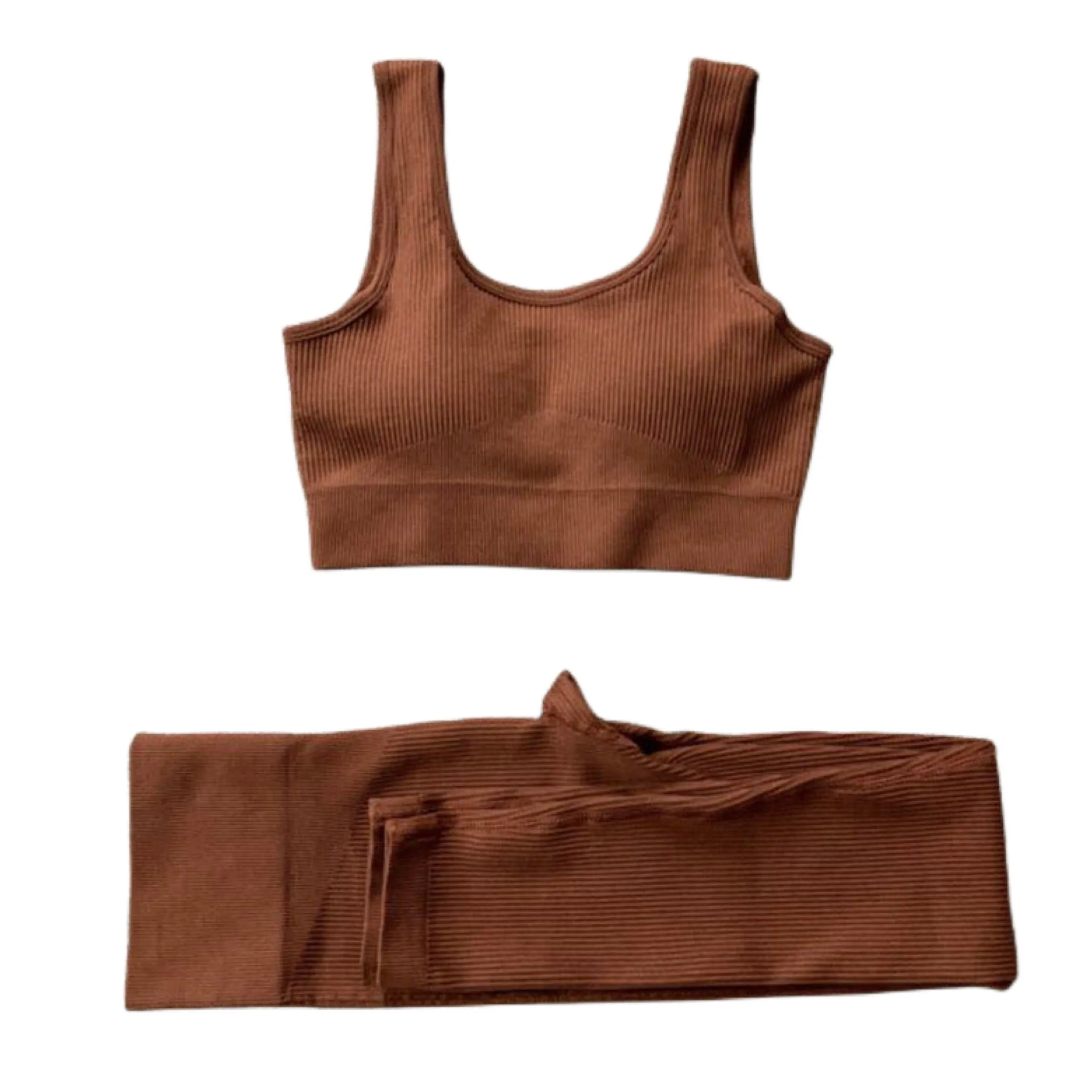 Leggings Set 2 PCS Thread Yoga Suit Squared Neck Sports Bra And Butt Lifting High Waisted Yoga Pants Size S, M, L