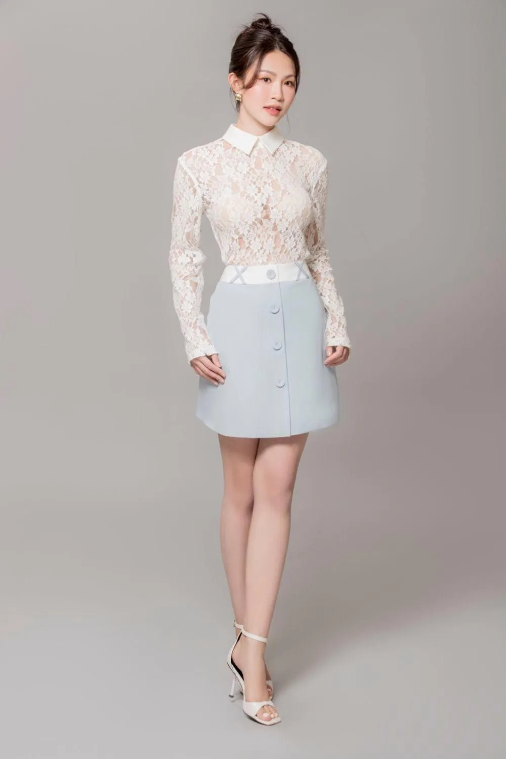 Lexie A-line Button Polycotton Mini Skirt