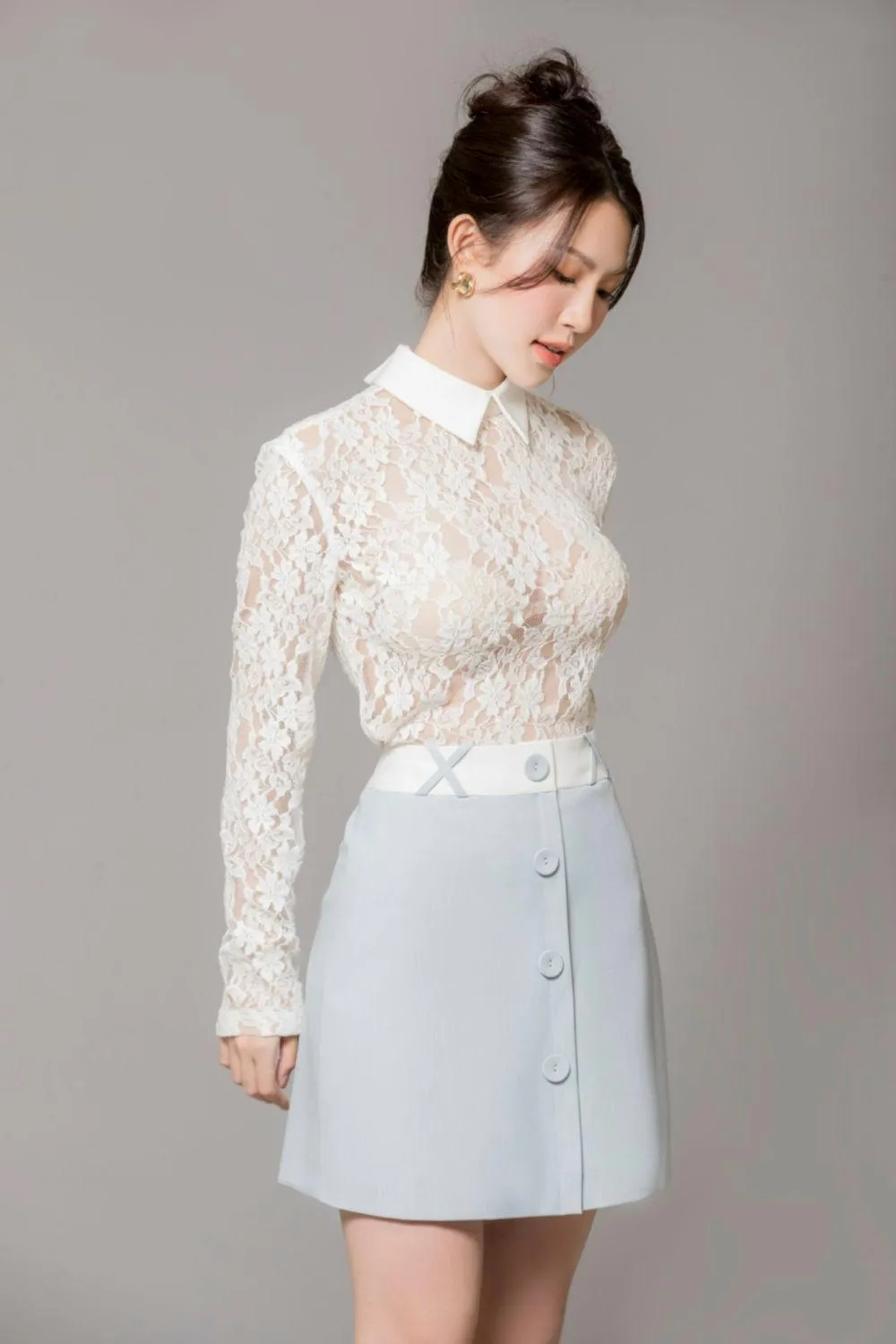 Lexie A-line Button Polycotton Mini Skirt