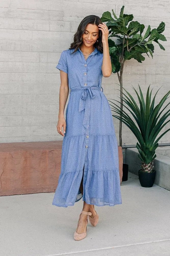 Marta Button Front Dress in Blue