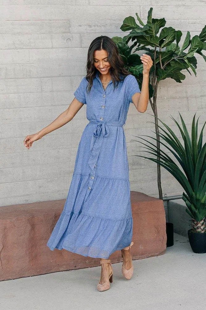 Marta Button Front Dress in Blue