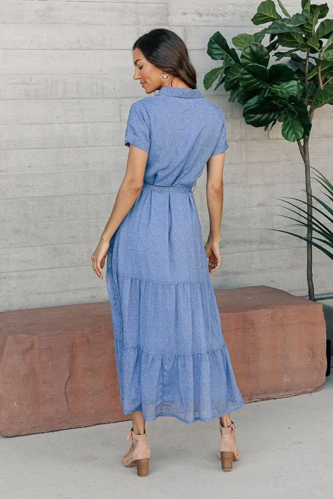 Marta Button Front Dress in Blue