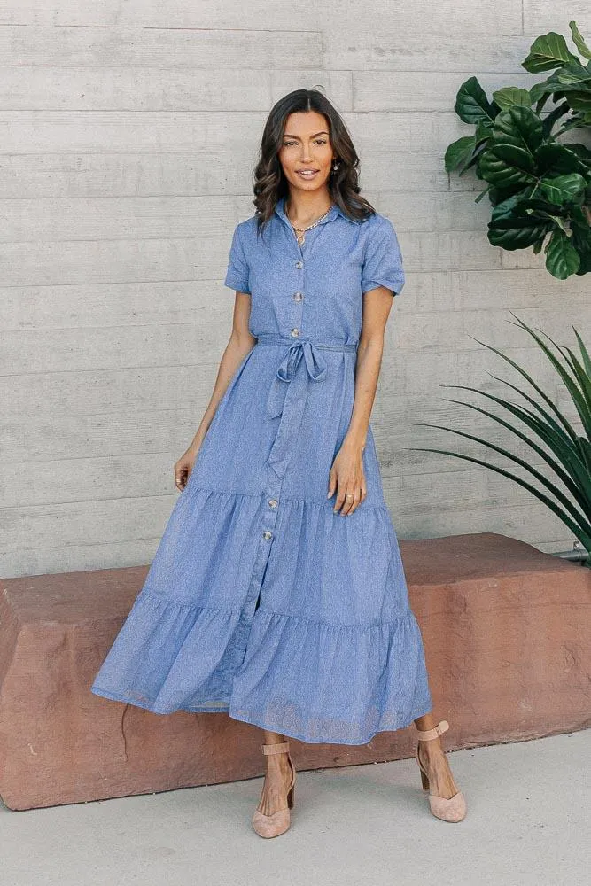 Marta Button Front Dress in Blue