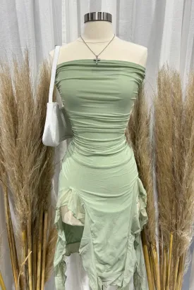 Melanie Ruffle Mini Dress (Sage Green)