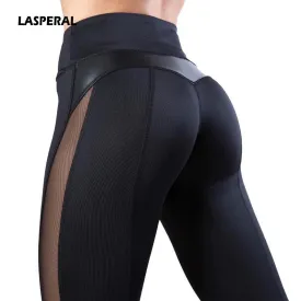 Mesh Leather Leggings Women Fitness Leggings