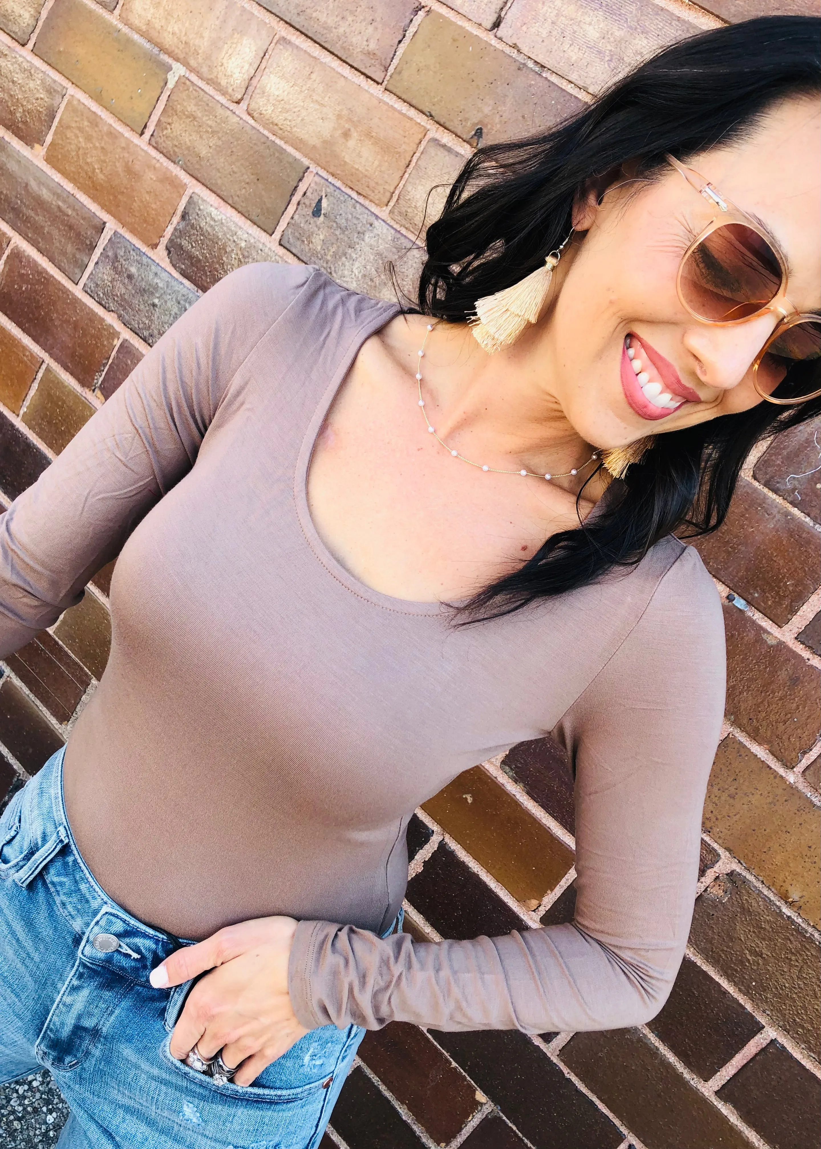Mocha - Long Sleeve Round Neck Bodysuit