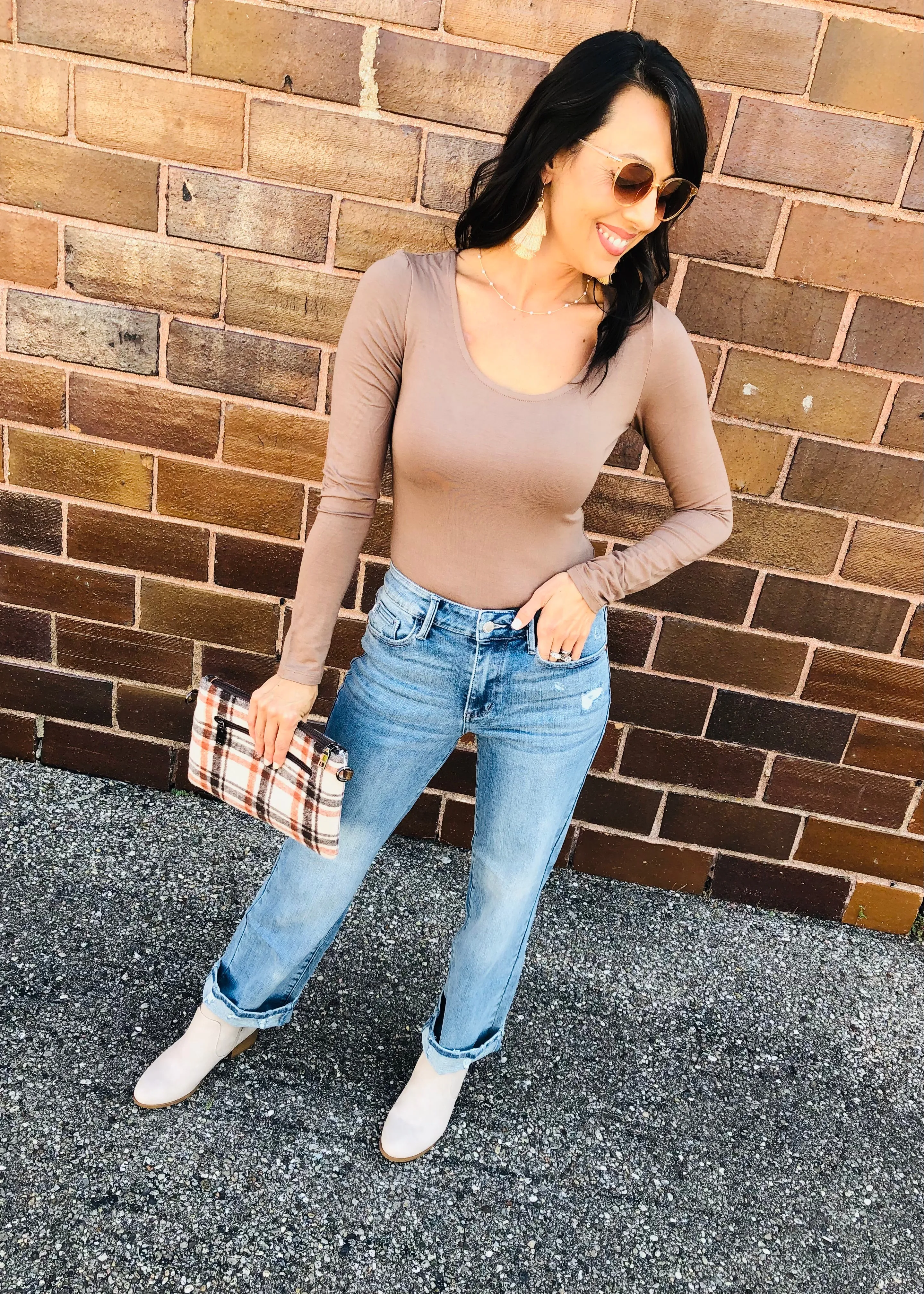 Mocha - Long Sleeve Round Neck Bodysuit