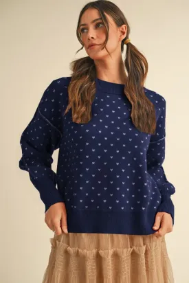 Navy Heart Dot Detailed Sweater
