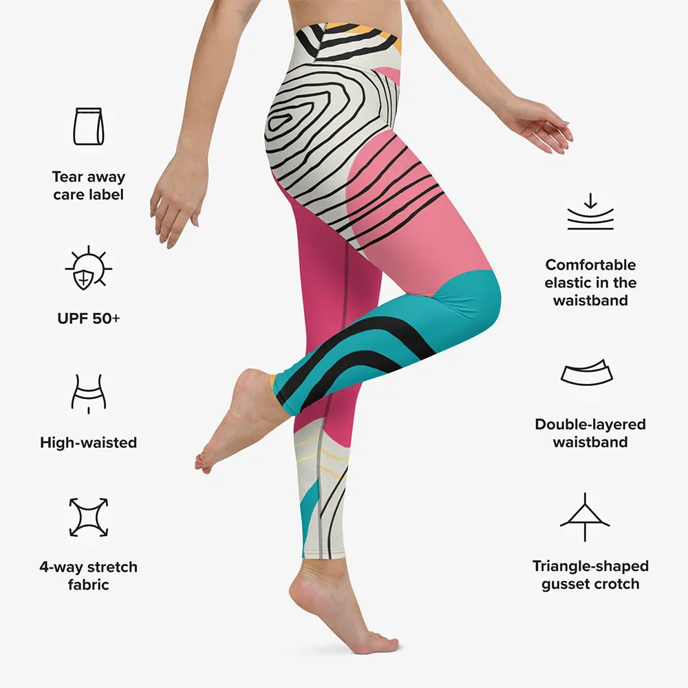 Patterned Leggings "Modernist" Fuchsia/Turquoise