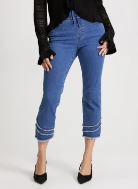Pull-On Frayed Denim Capris