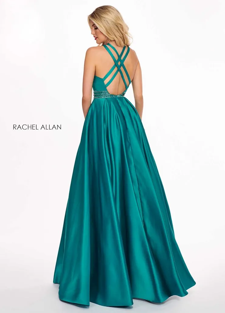 Rachel Allan 6674 Black Satin A-Line Dress with Pockets - Size 2