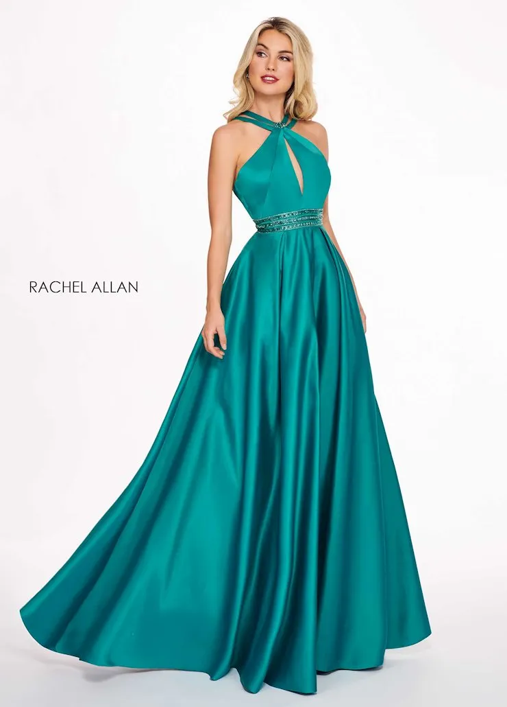 Rachel Allan 6674 Black Satin A-Line Dress with Pockets - Size 2